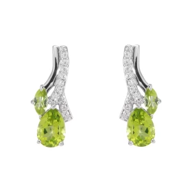 Boucles d oreilles Pendantes Argent 925 Rhodié Péridot Poire Marquise Boucles composées motifs pavés d oxydes zirconium se...