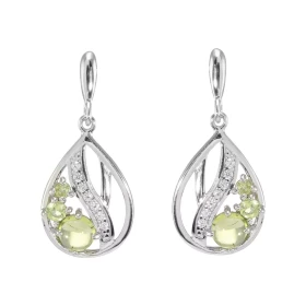 Boucles d oreilles Pendantes Argent 925 Rhodié Péridot Ronds Oxydes Boucles composées motifs forme poire pavés d oxydes zi...