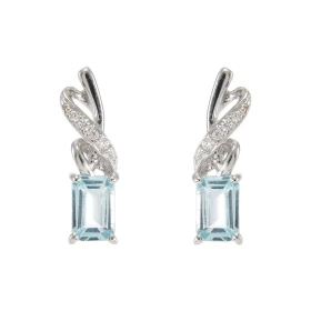 Boucles d oreilles Pendantes Argent 925 Rhodié Topaze bleue traitée Rectangulaire 6x4mm Oxydes Boucles composées d un moti...