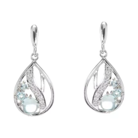 Boucles d oreilles Pendantes Argent 925 Rhodié Topaze bleue traitée Rondes Oxydes Boucles composées motifs forme poire pav...