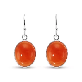 Boucles d oreilles Pendantes Argent Cornaline Ovale Cabochon 12x10mm Ces boucles d oreilles sont serties pierres ovales ta...