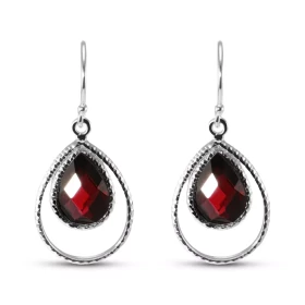Boucles d oreilles Pendantes Argent Grenat Poire Cabochon Ces boucles d oreilles sont serties pierres forme poire taillées...