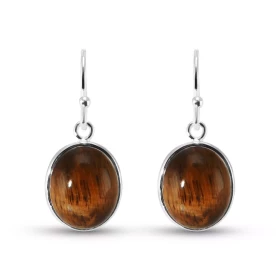 Boucles d oreilles Pendantes Argent Oeil tigre Ovale Cabochon 12x10mm Ces boucles d oreilles sont serties pierres ovales t...
