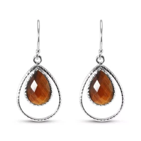 Boucles d oreilles Pendantes Argent Oeil tigre Poire Cabochon Ces boucles d oreilles sont serties pierres forme poire tail...