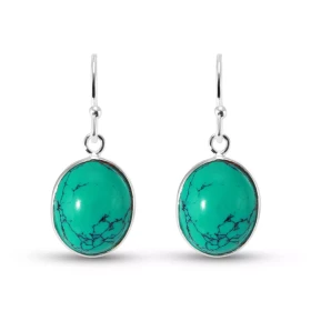Boucles d oreilles Pendantes Argent Turquoise Reconstituée Ovale Cabochon 12x10mm Ces boucles d oreilles sont serties pier...