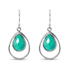 Boucles d oreilles Pendantes Argent Turquoise Reconstituée Poire Cabochon Ces boucles d oreilles sont serties pierres form...