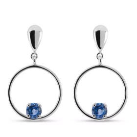  Boucles d oreilles pendantes Or Blanc 750 Saphirs Ceylan AAA Pierres rondes 5mm diamètre Dimensions d une boucle (vue fac...