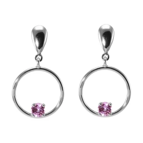 Boucles d oreilles pendantes Or Blanc 750 Saphirs roses Pierres rondes 4mm diamètre Poids total des Saphirs : 0.6 carat Di...