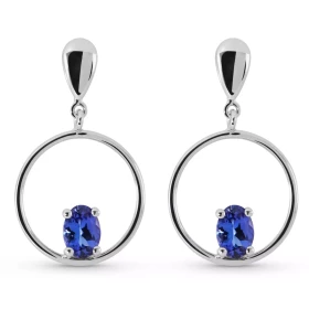  Boucles d oreilles pendantes Or Blanc 750 Tanzanites Pierres ovales 7x5mm Poids total des Tanzanite : 1.5 carat Qualité t...