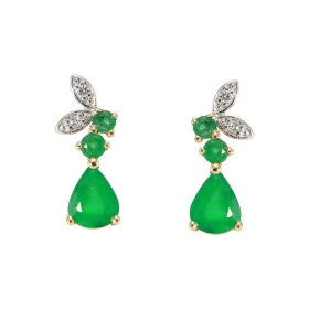 Boucles d oreilles Pendantes Or Jaune 750 Emeraude Diamant Ces boucles sont serties d Emeraudes rondes poires pour un poid...