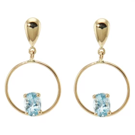  Boucles d oreilles pendantes Or Jaune 750 Aigue marine Pierres ovales 7x5mm Poids total des pierres : 1.3 carat Dimension...