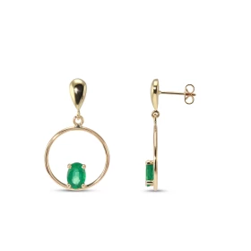  Boucles d oreilles pendantes Or Jaune 750 Emeraudes Pierres ovales 7x5mm Poids total des Emeraudes : 1.3 carat Qualité em...