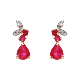 Boucles d oreilles Pendantes Or Jaune 750 Rubis Diamant Ces boucles sont serties Rubiss ronds poires pour un poids total 0...