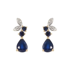 Boucles d oreilles Pendantes Or Jaune 750 Saphir Diamant Ces boucles sont serties Saphirs ronds poires pour un poids total...