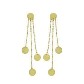  Boucles d oreilles pendantes or jaune 750 Longueur : 4.5cm 3 chainettes maille forcat terminées par des motifs ronds 
