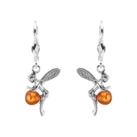 Boucles d oreilles Pendantes Fée Ambre Rond 5mm Ambre couleur cognac Dimensions d une boucle (vue face) : 34x14mm Système ...
