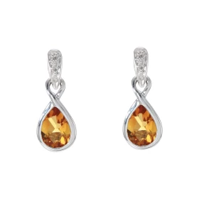 Boucles d oreilles Infini Or Blanc 375 Citrine Diamant Motif infini serti d une Citrine Poire 7x5mm d un diamant Les dimen...