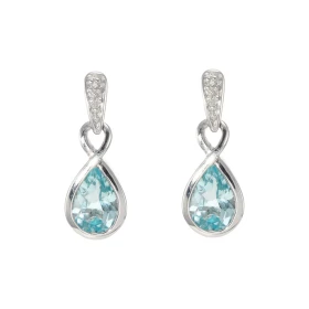 Boucles d oreilles Infini Or Blanc 375 Topaze bleue traitée Diamant Motif infini serti d une Topaze bleue traitée Poire 7x...