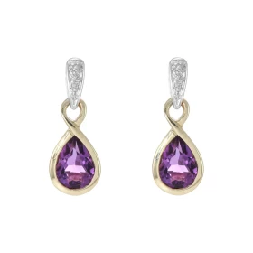 Boucles d oreilles Infini Or Jaune 375 Améthyste Diamant Motif infini serti d une Améthyste Poire 7x5mm d un diamant Les d...