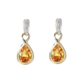 Boucles d oreilles Infini Or Jaune 375 Citrine Diamant Motif infini serti d une Citrine Poire 7x5mm d un diamant Les dimen...
