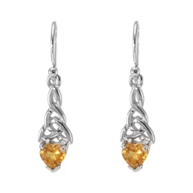 Boucles d oreilles Pendantes Motif Celtique Argent 925 Rhodié Citrine Chaque boucle est sertie d une pierre forme coeur me...