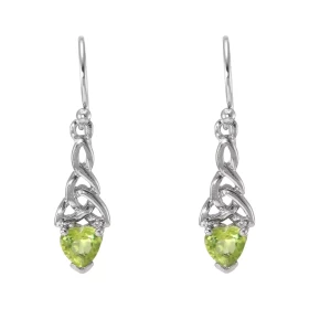 Boucles d oreilles Pendantes Motif Celtique Argent 925 Rhodié Péridot Chaque boucle est sertie d une pierre forme coeur me...