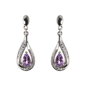 Boucles d'oreilles Pendantes Or Blanc 375 Améthyste poire de 5x3mm et Diamants