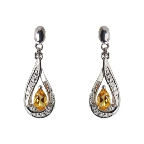 Boucles d oreilles Pendantes Or Blanc 375 Citrine poire 5x3mm Diamants Citrine taille poire mesurant 5x3mm pesant 0.2 cara...