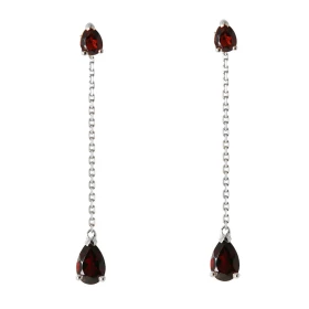 Boucles d oreilles Pendantes Or Blanc 375 Grenat taille poire Grenat taille poire 4x3mm contre l oreille 6x4mm partie bass...