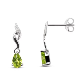 Boucles d oreilles Pendantes Or blanc 375 Péridot Diamant Boucles d oreilles Or blanc 375 (9 carats) Pierre taille poire 6...