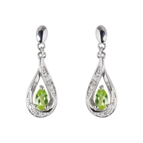 Boucles d oreilles Pendantes Or Blanc 375 Péridot poire 5x3mm Diamants Péridot taille poire mesurant 5x3mm pesant 0.2 cara...