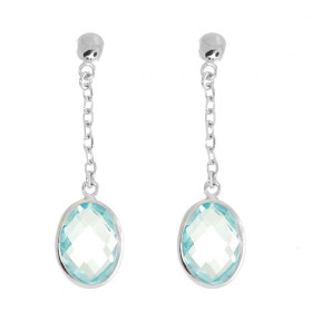 Boucles d oreilles Pendantes Or Blanc 375 Topaze bleue traitée dome 8x6mm Boucles d oreilles or blanc 375 (or 9 carats) To...