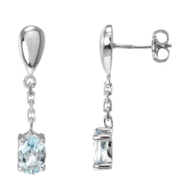  Boucles d oreilles pendantes Or Blanc 750 Aigues Marines Ovales 7x5mm Aigues Marines ovales 7x5mm (2x0,65 carat) Serti à ...
