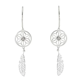 Boucles d oreilles pendantes Or Blanc 750/1000 forme d attrape rêve serti d un petit diamant Dimensions boucle : 10x40mm S...