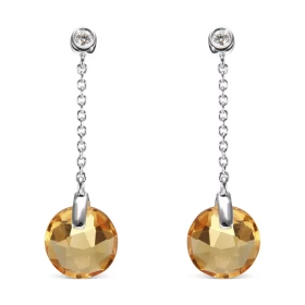 Boucles d oreilles pendantes Citrine Or Blanc 750 Ces magnifiques Citrines taille dôme mesurent 8mm diamètre Une petite ch...