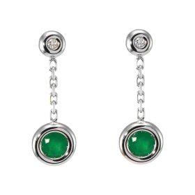  Boucles d oreilles pendantes Or Blanc 750 Ces boucles sont serties 2 émeraudes rondes 4,5mm (2x0,35 carat) deux diamants ...
