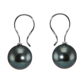 Boucles d oreilles pendantes Or blanc 750 perles Tahiti Diamètre des perles : 9.5 à 10mm Qualité des perles : AA Système ...