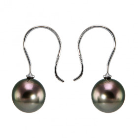  Boucles d oreilles pendantes Or blanc 750 perles culture Tahiti Diamètre des perles culture : 8.5 à 9mm Qualité des perle...