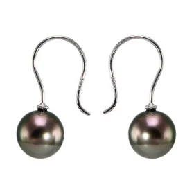  Boucles d oreilles pendantes Or blanc 750 perles Tahiti Diamètre des perles : 8 à 8.5mm Qualité des perles : A Système fe...