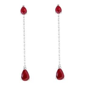 Boucles d oreilles Pendantes Or Blanc 750 Rubis taille poire Rubis taille poire 4x3mm contre l oreille 6x4mm partie basse ...