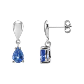  Boucles d oreilles Pendantes Or Blanc 750 Saphir Ceylan Saphirs poires 7x5mm (0.95 carat/pièce) Longueur d une boucle : 2cm 