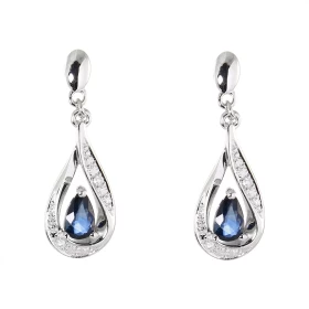  Boucles d oreilles Pendantes Or Blanc 750 Saphir poire 5x3mm Diamants Saphir taille poire mesurant 5x3mm pesant 0.25 cara...