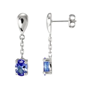  Boucles d oreilles pendantes Or Blanc 750 Tanzanite Pierres ovales 7x5mm (2x0.75 carat) Serti à griffes Longueur d une bo...