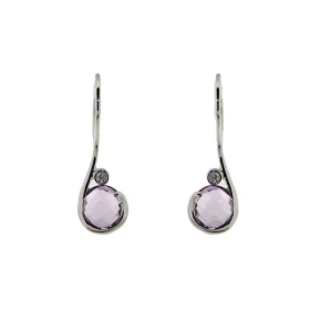 Boucles d oreilles Or Blanc 750 Améthyste Diamant Ces boucles sont serties d améthystes rondes 6mm diamètre Un petit diama...