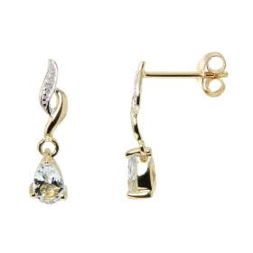 Boucles d oreilles Pendantes Or jaune 375 Aigue Marine Diamant Boucles d oreilles Or jaune 375 (9 carats) Pierre taille po...