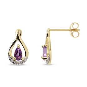 Boucles d oreilles Pendantes Or jaune 375 Améthyste Diamant Boucles d oreilles Or jaune 375 (9 carats) Motif serti d une p...
