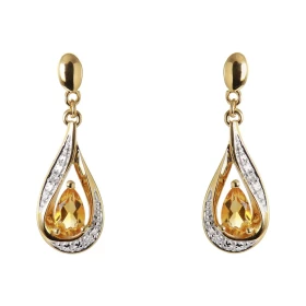 Boucles d oreilles Pendantes Or Jaune 375 Citrine poire 5x3mm Diamants Citrine taille poire mesurant 5x3mm pesant 0.2 cara...