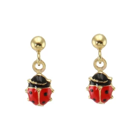  Boucles d oreilles or jaune 375 forme coccinelle laque noire rouge Système d attache : poussette belge Longueur : 13mm La...