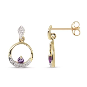 Boucles d oreilles Pendantes Or jaune 375 Améthyste Boucles d oreilles Or jaune 375 (9 carats) Motif rond serti d une peti...