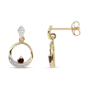 Boucles d oreilles Pendantes Or jaune 375 Grenat Boucles d oreilles Or jaune 375 (9 carats) Motif rond serti d une petite ...